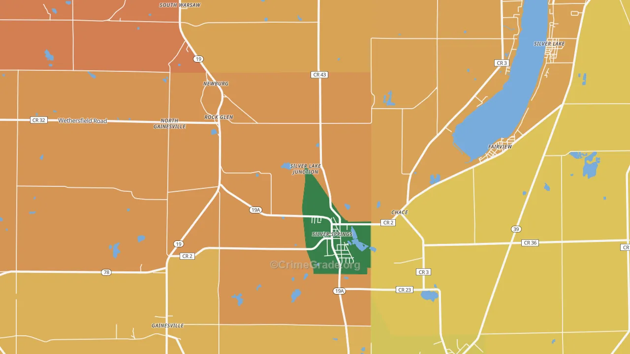 Silver Springs, NY Map of Burglary Rates