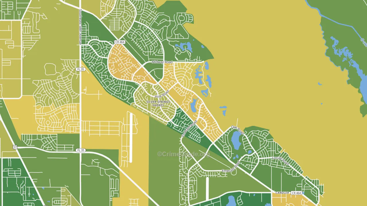 Silver Springs Shores, FL Map of Burglary Rates
