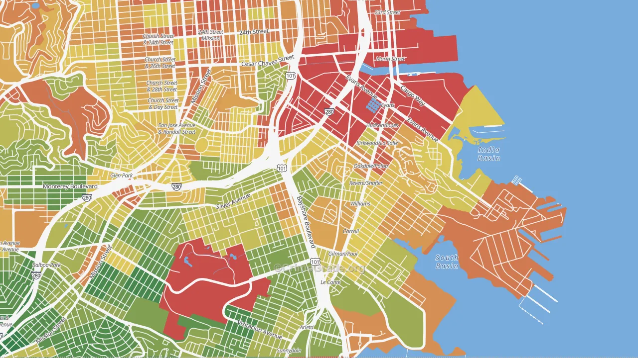 Silver Terrace, San Francisco, CA Map of Burglary Rates