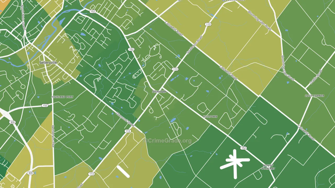Silverdale, PA Map of Burglary Rates