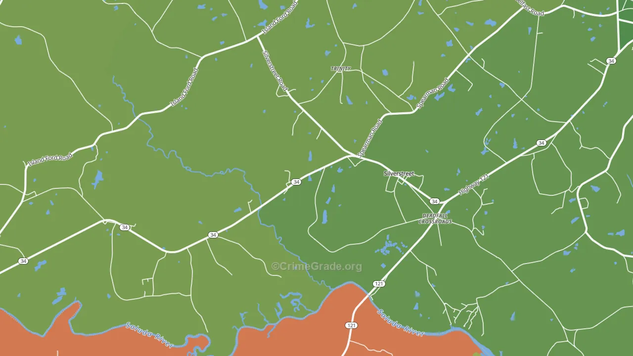 Silverstreet, SC Map of Burglary Rates