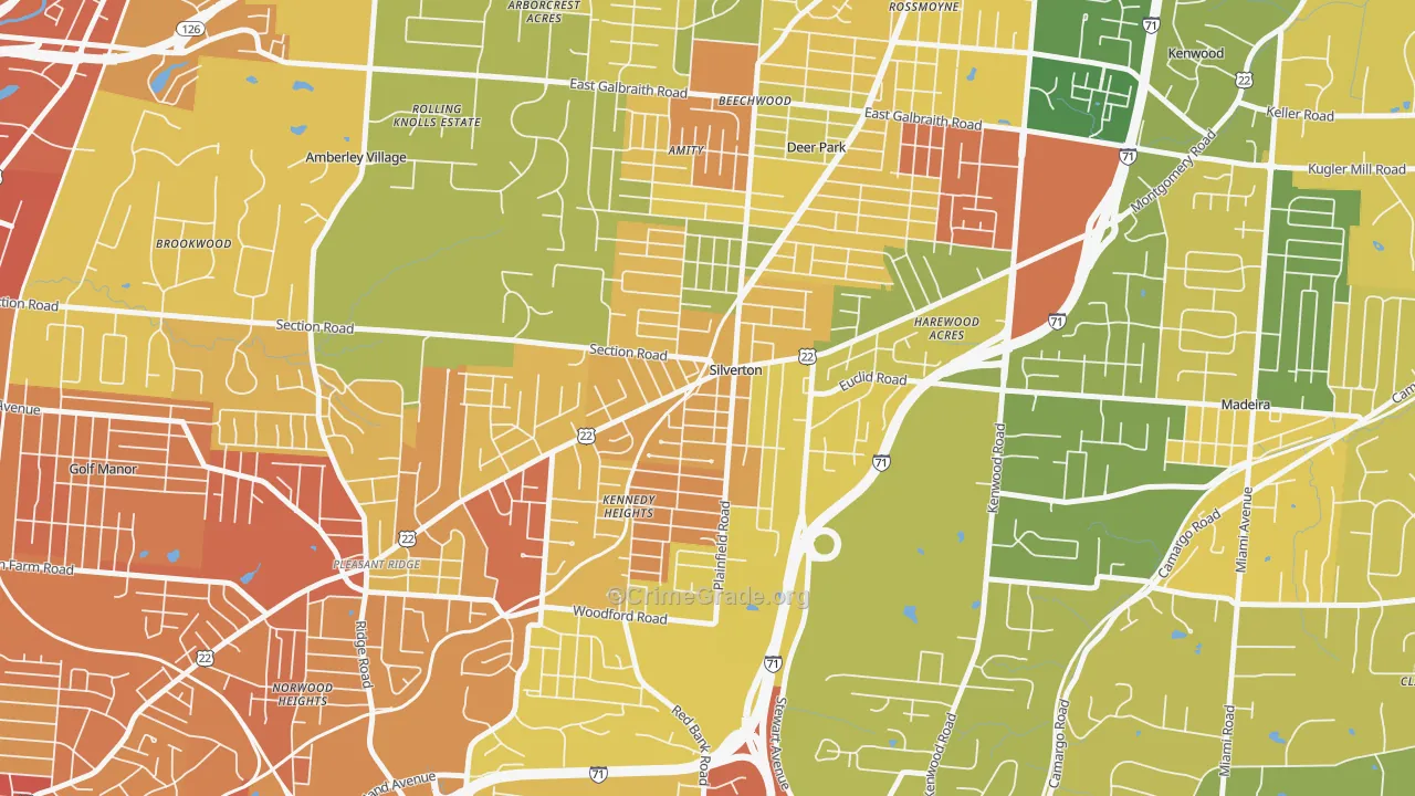 Silverton, OH Map of Burglary Rates