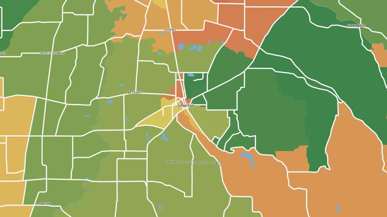 Silverton, OR Map of Burglary Rates