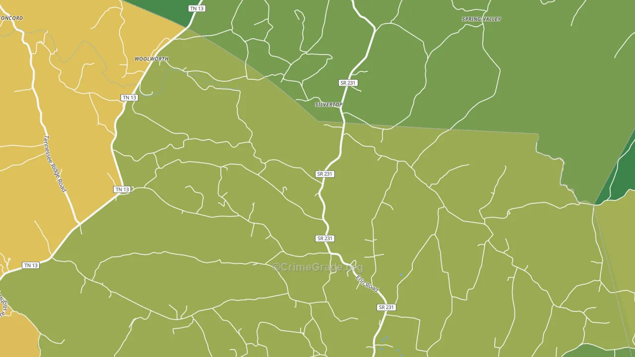 Silvertop, TN Map of Burglary Rates