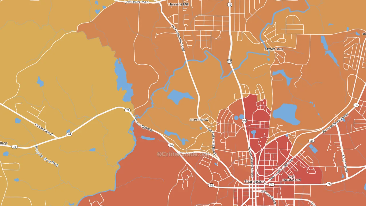 Silvertown, GA Map of Burglary Rates