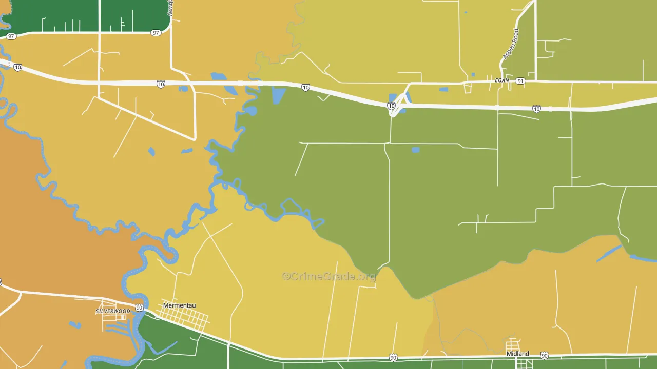 Silverwood, LA Map of Burglary Rates