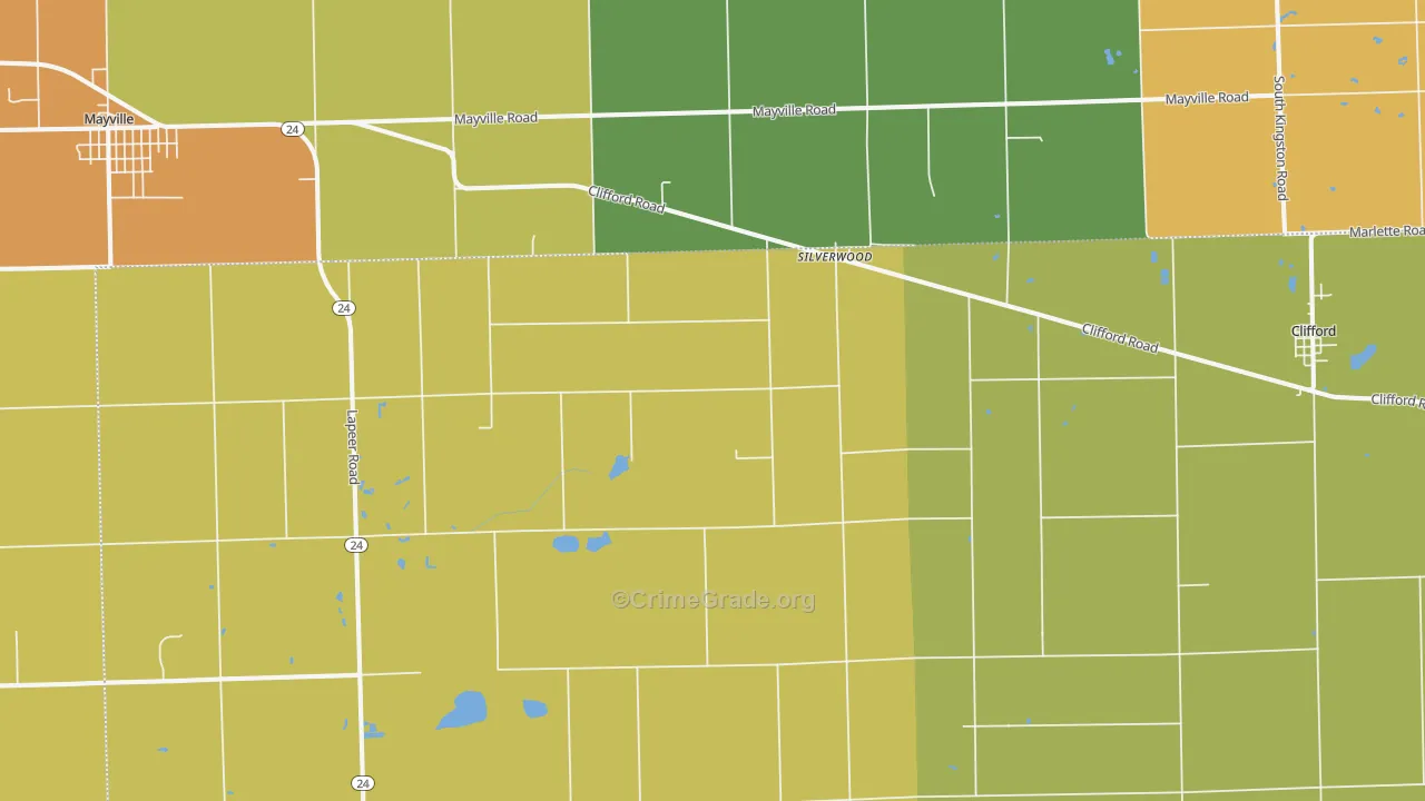 Silverwood, MI Map of Burglary Rates