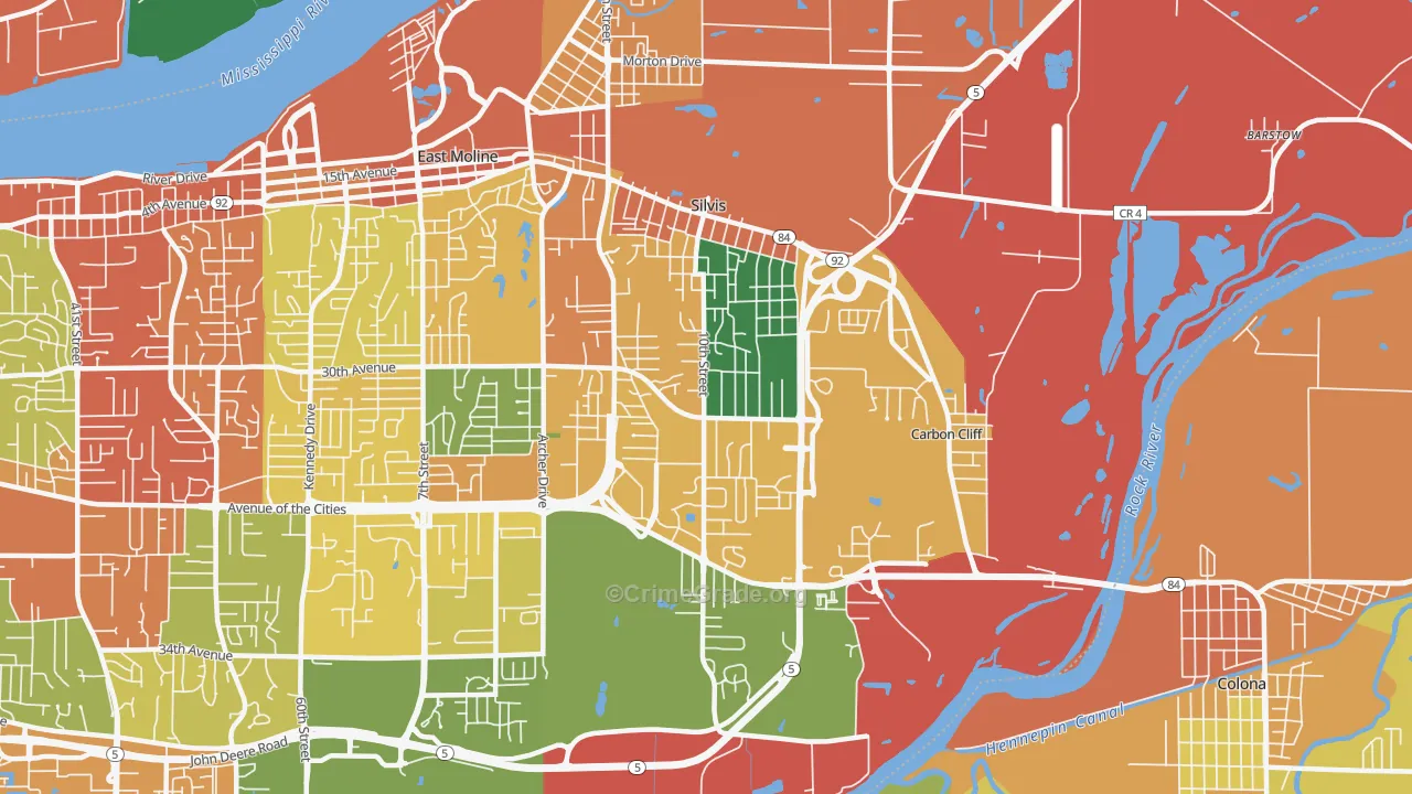 Silvis, IL Map of Burglary Rates
