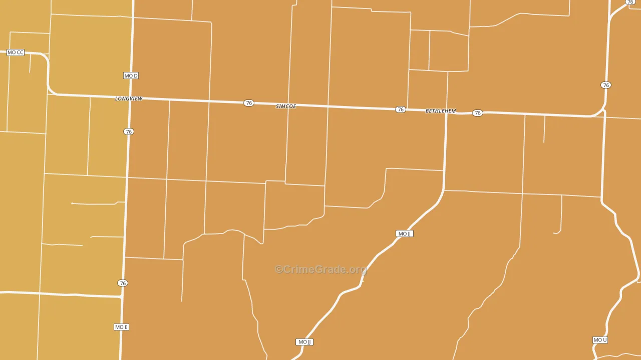 Simcoe, MO Map of Burglary Rates