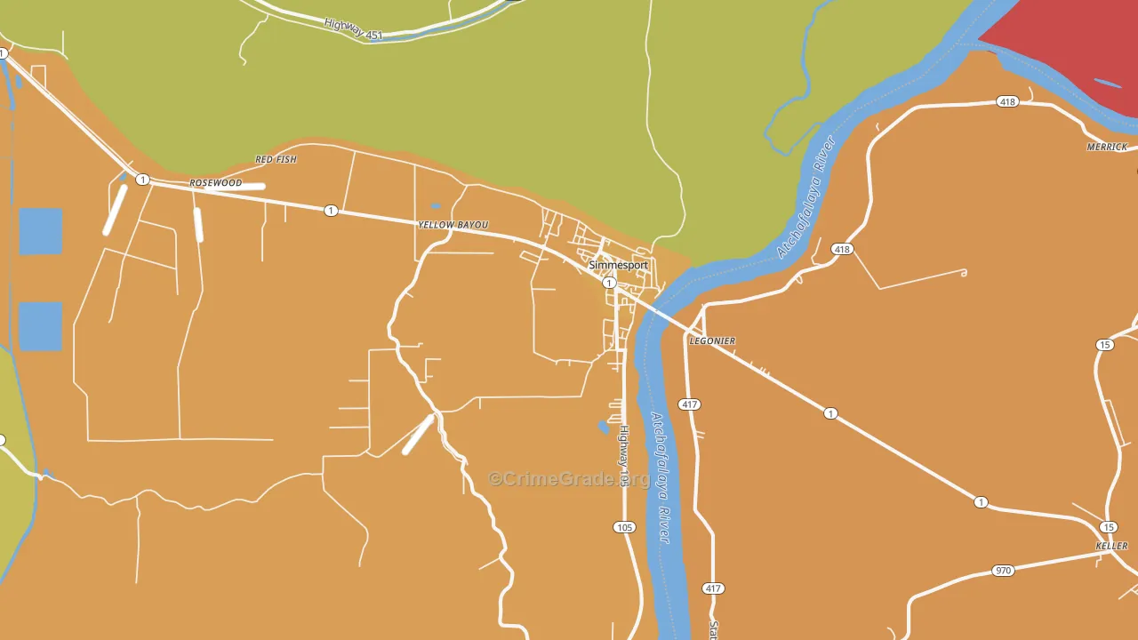 Simmesport, LA Map of Burglary Rates