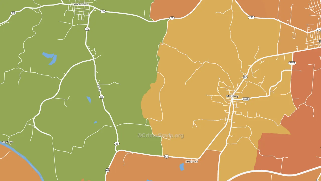 Simmons, KY Map of Burglary Rates