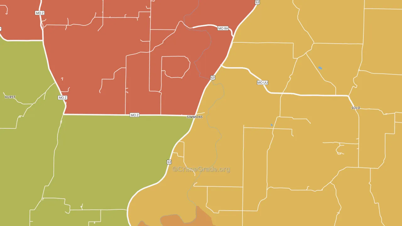 Simmons, MO Map of Burglary Rates