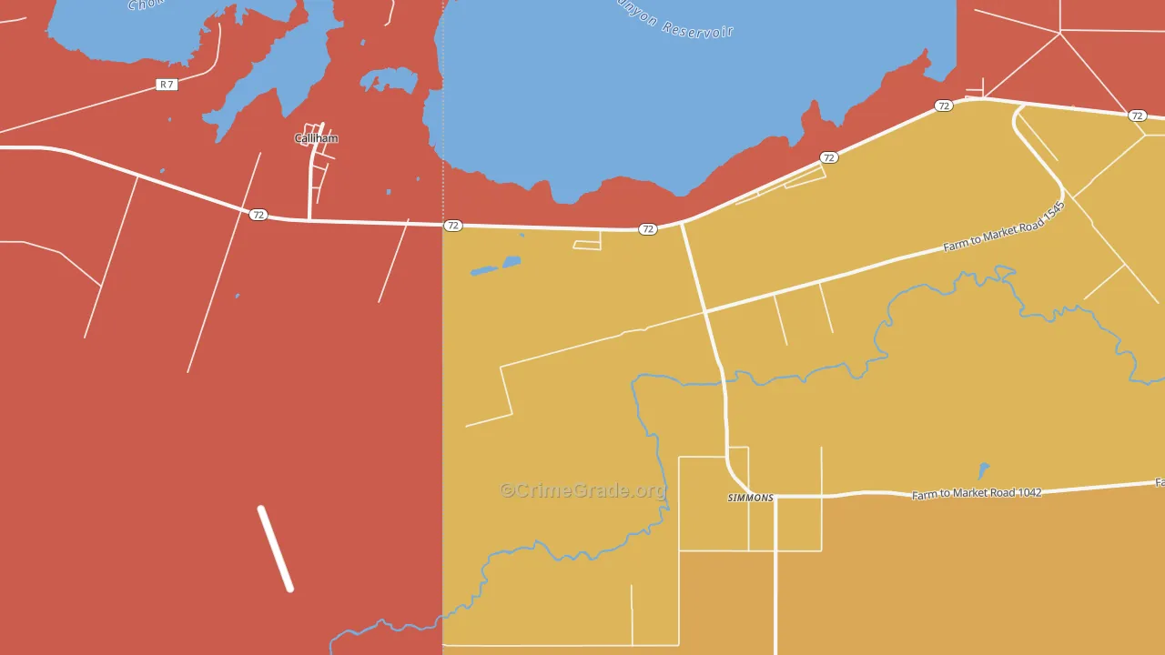Simmons, TX Map of Burglary Rates