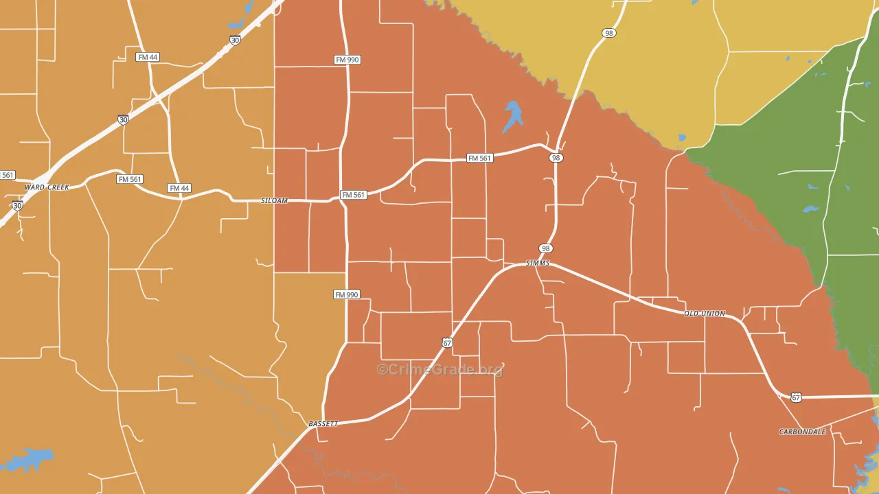 Simms, TX Map of Burglary Rates