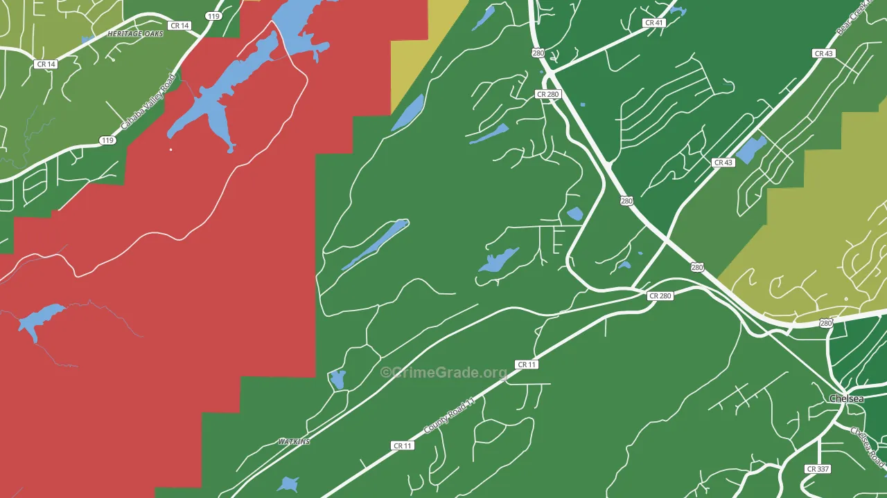 Simmsville, AL Map of Burglary Rates