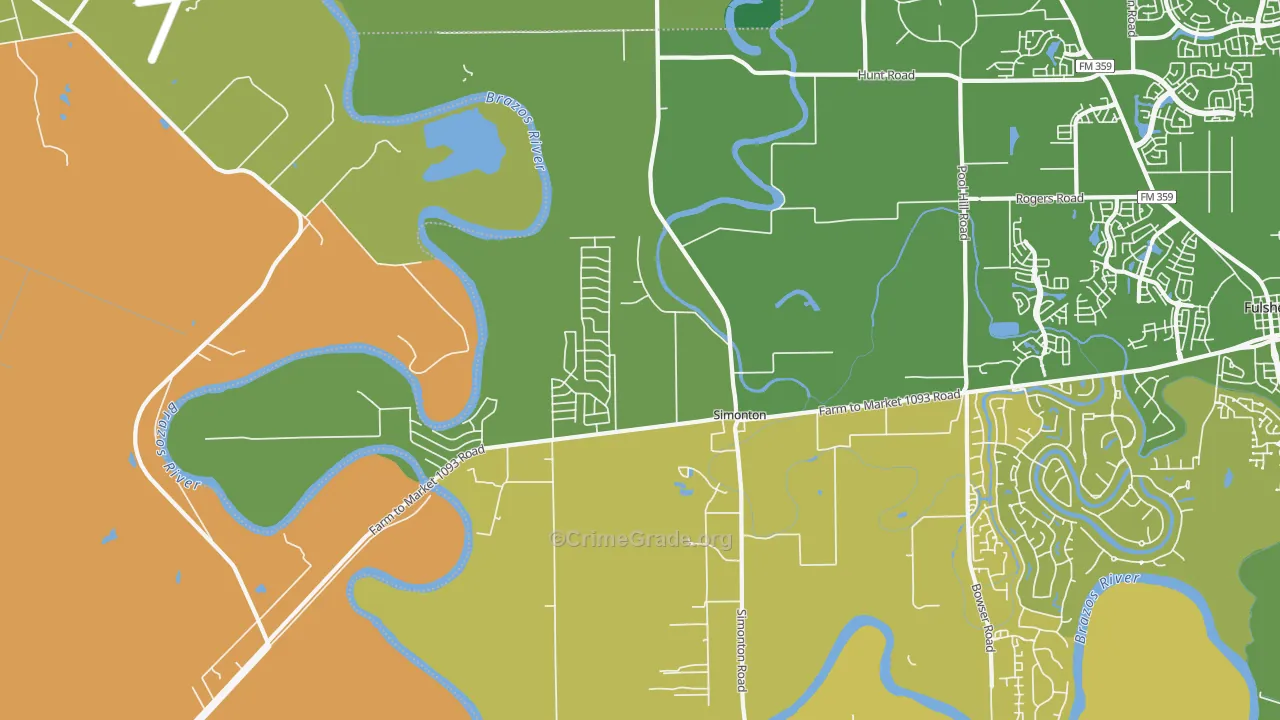 Simonton, TX Map of Burglary Rates