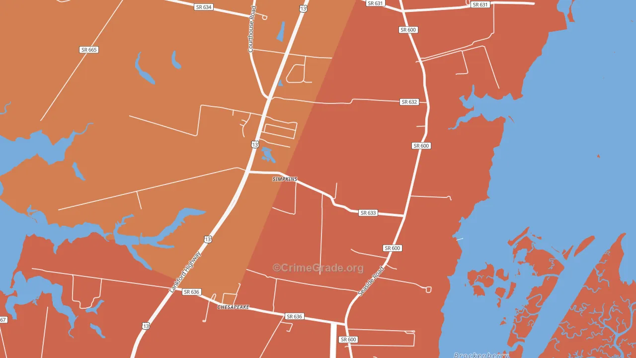 Simpkins, VA Map of Burglary Rates