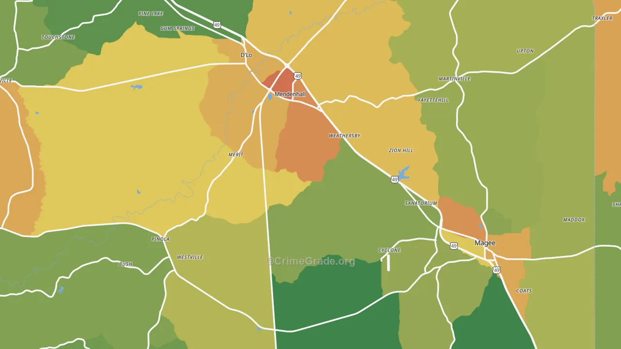 Simpson County, MS Map of Burglary Rates