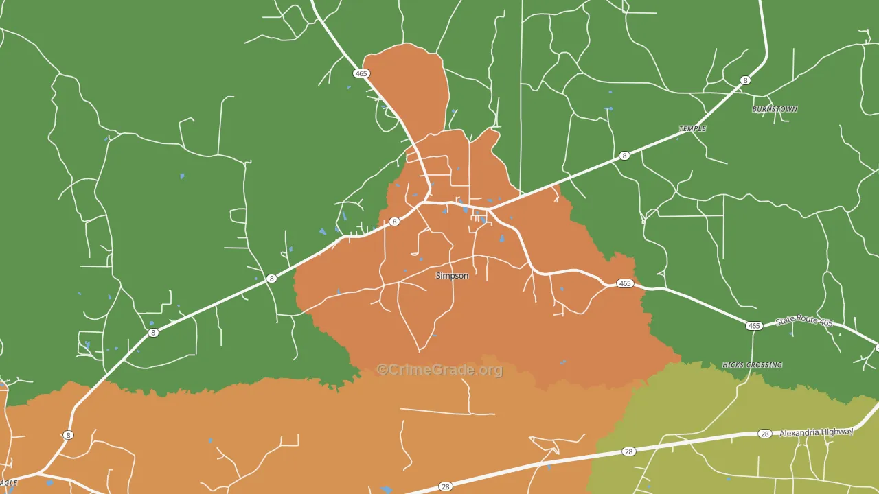 Simpson, LA Map of Burglary Rates