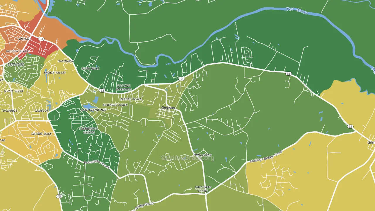 Simpson, NC Map of Burglary Rates