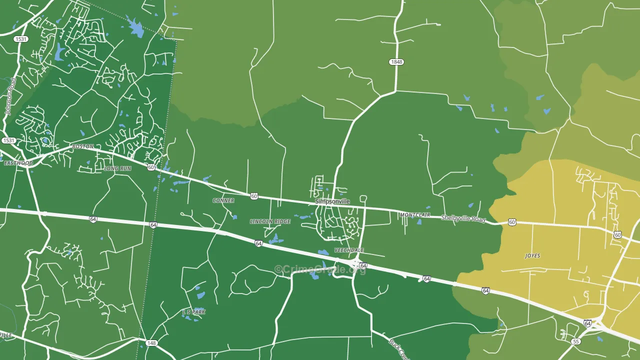 Simpsonville, KY Map of Burglary Rates