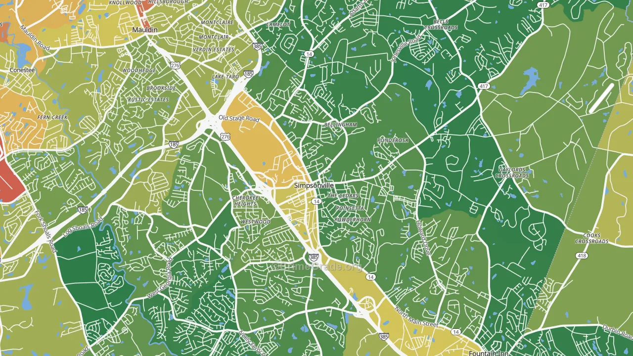 Simpsonville, SC Map of Burglary Rates