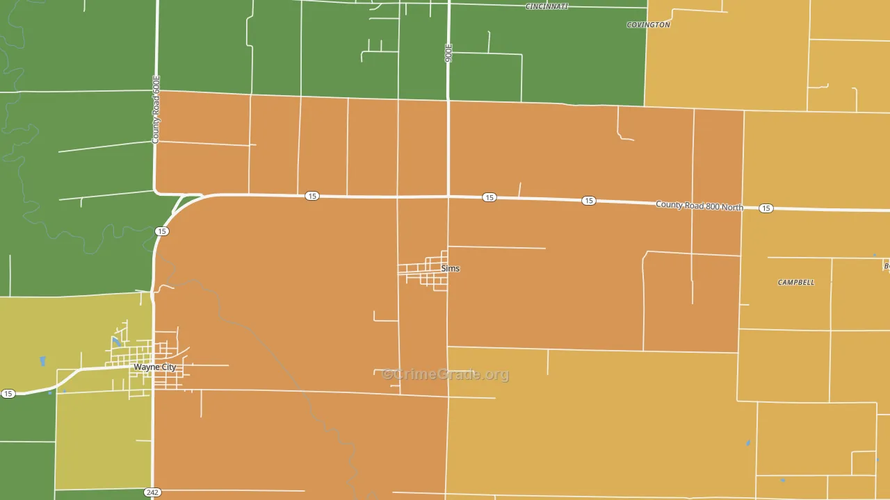 Sims, IL Map of Burglary Rates