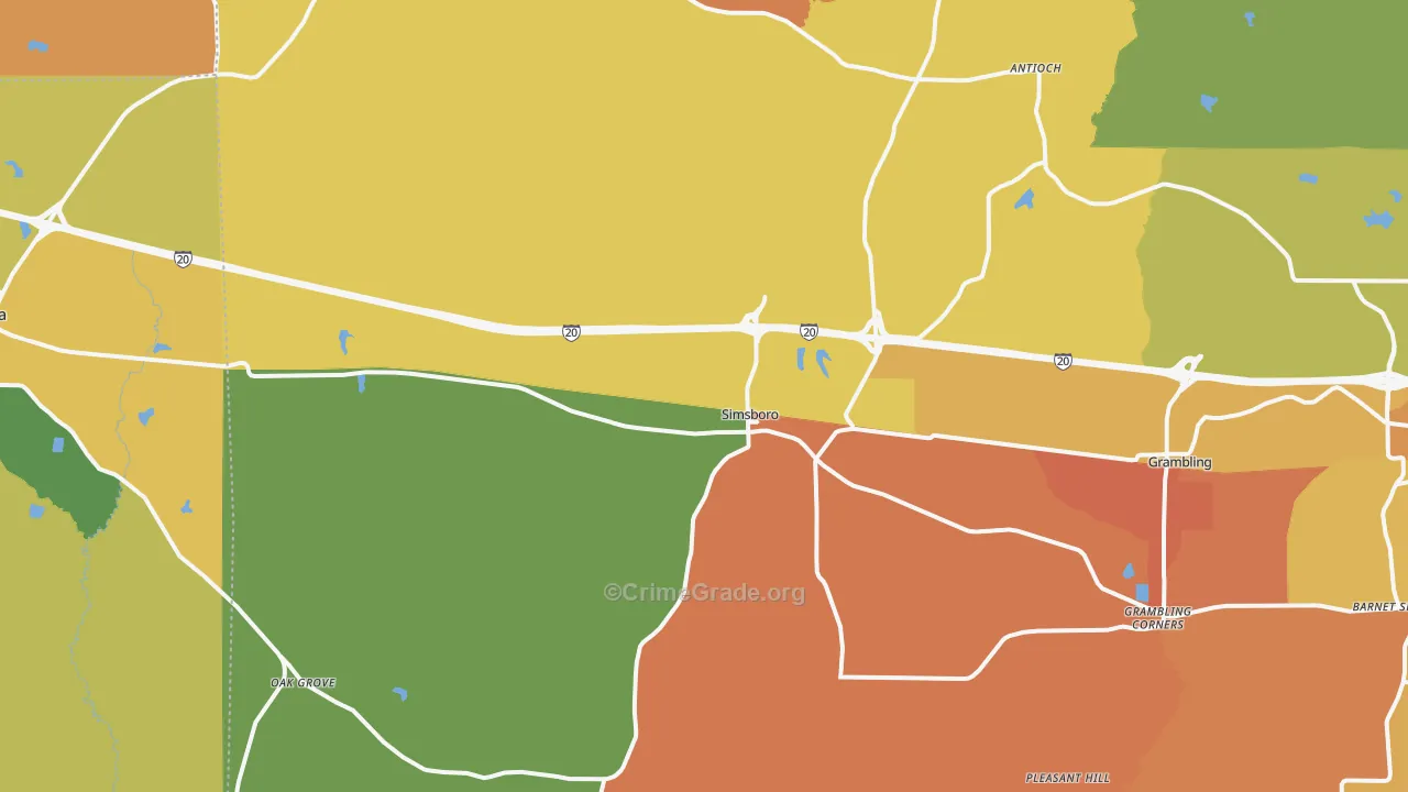Simsboro, LA Map of Burglary Rates
