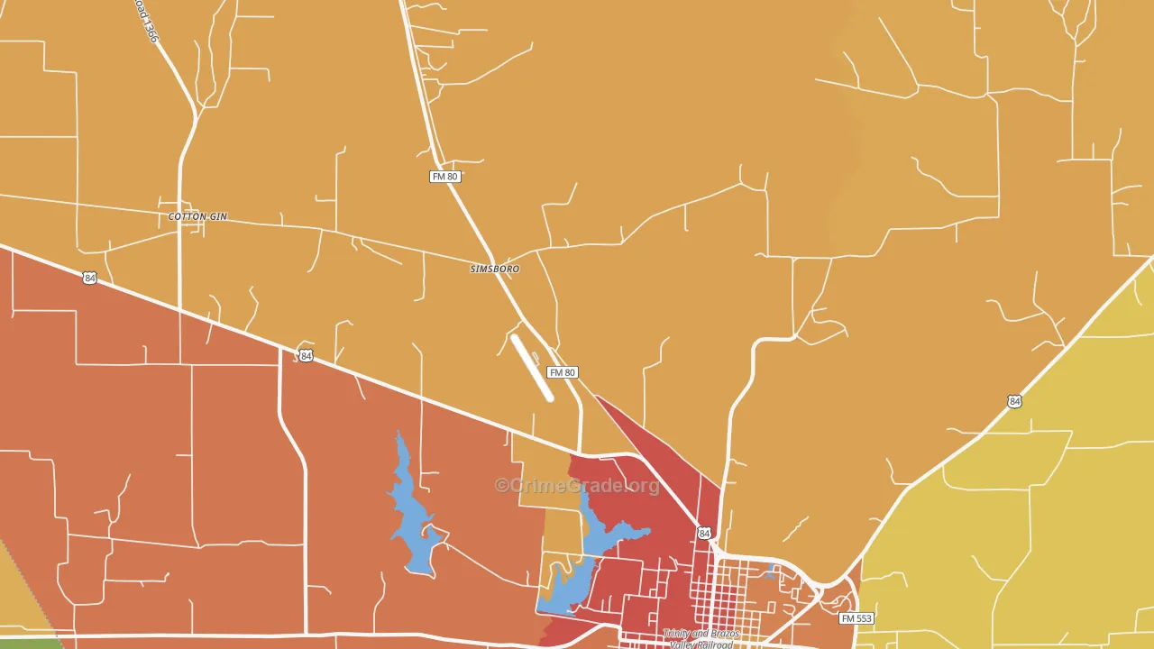 Simsboro, TX Map of Burglary Rates