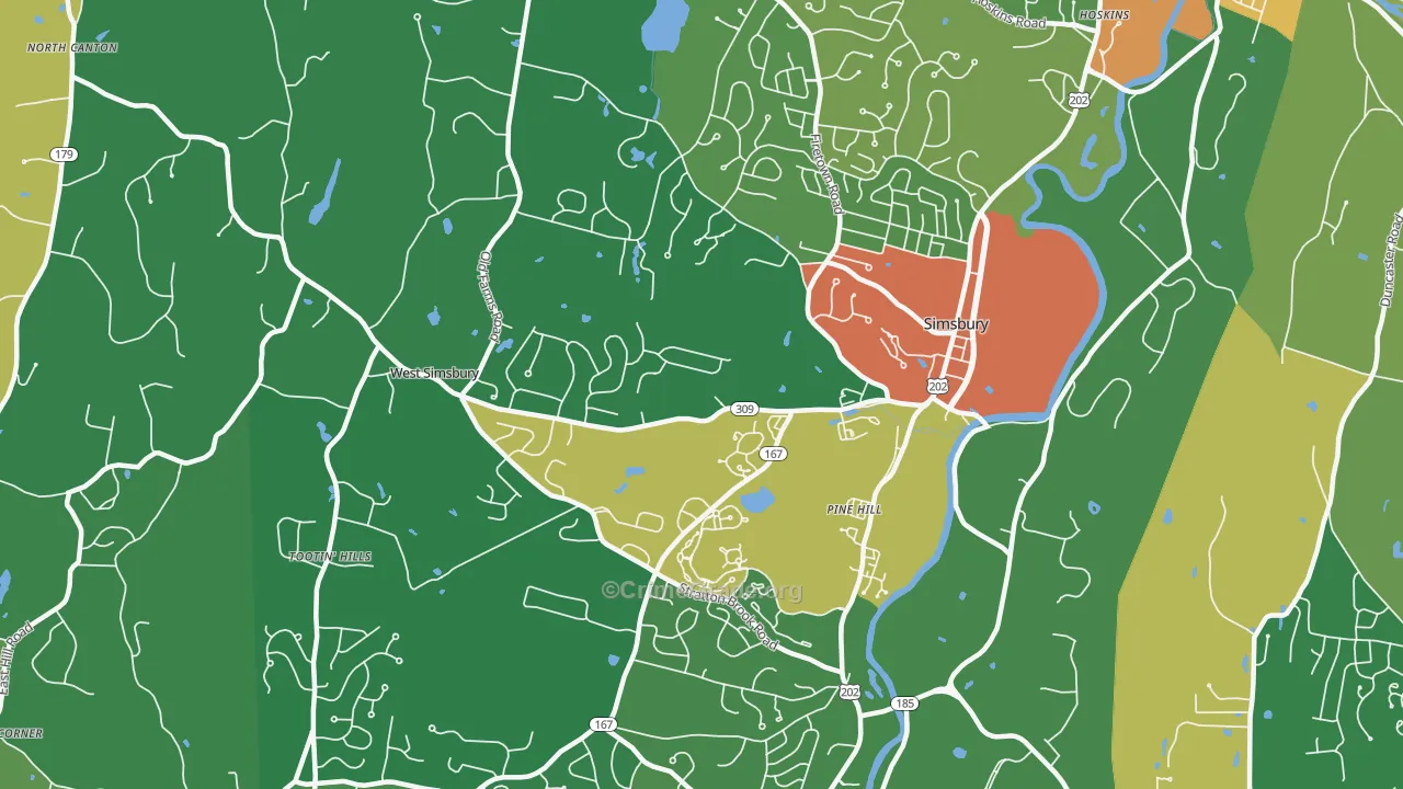 Simsbury, CT Map of Burglary Rates