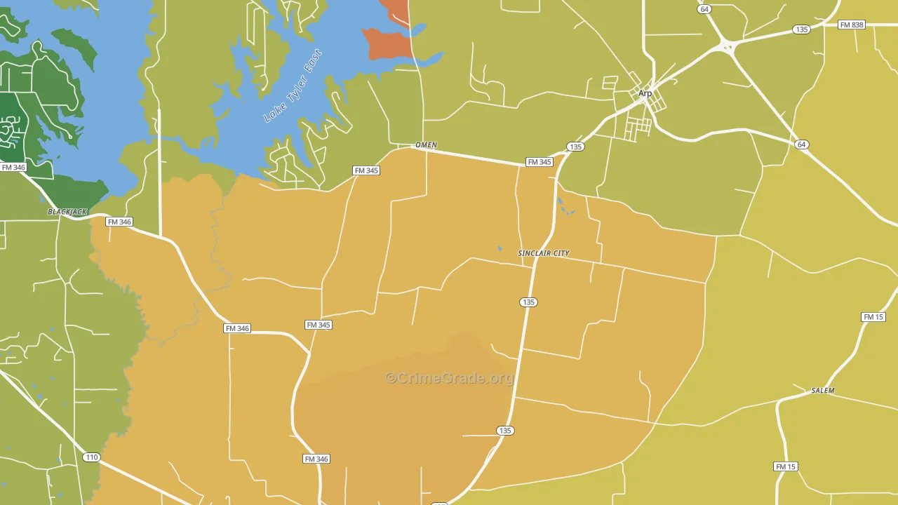 Sinclair City, TX Map of Burglary Rates