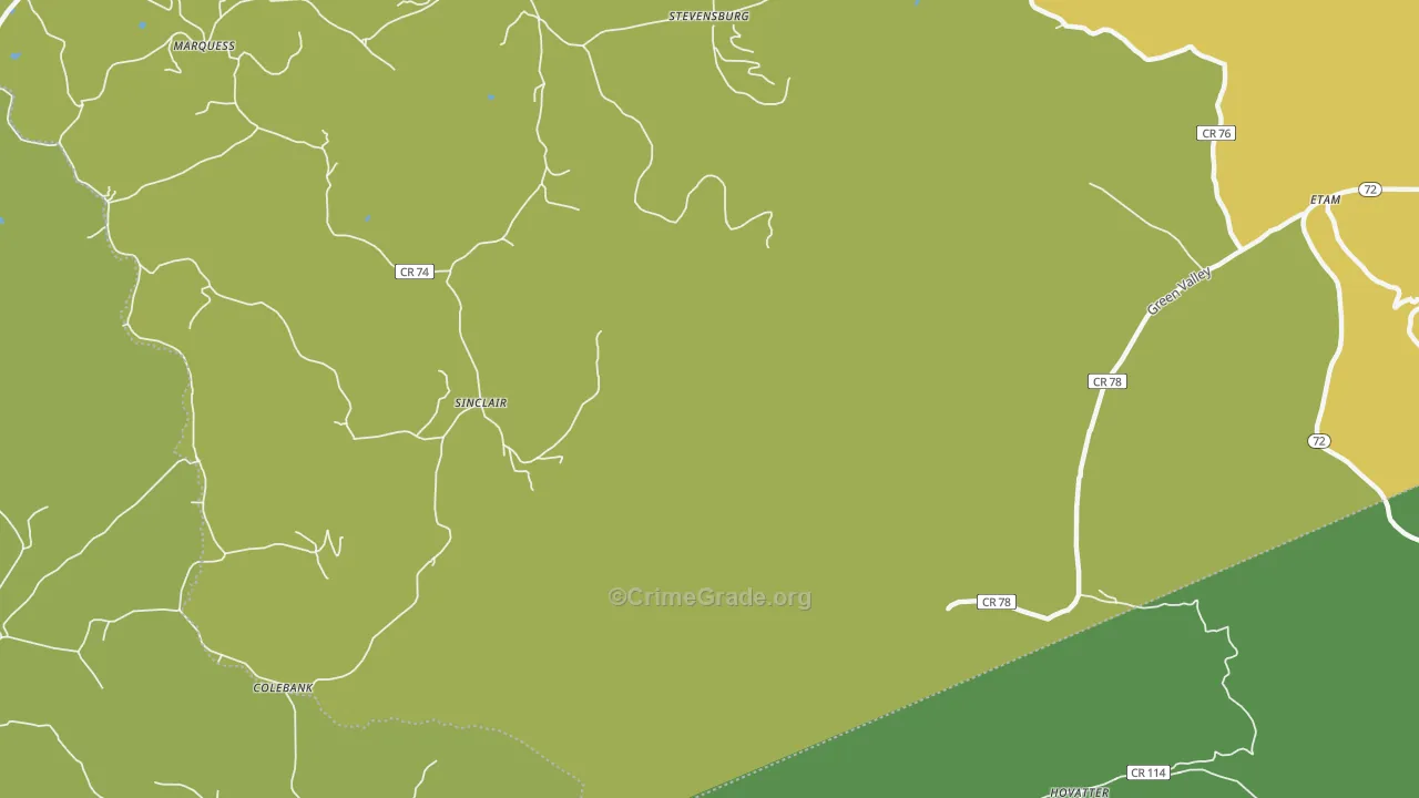 Sinclair, WV Map of Burglary Rates