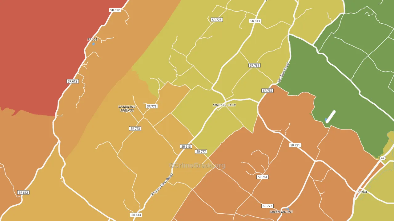 Singers Glen, VA Map of Burglary Rates