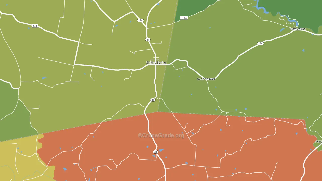 Sinking Spring, OH Map of Burglary Rates
