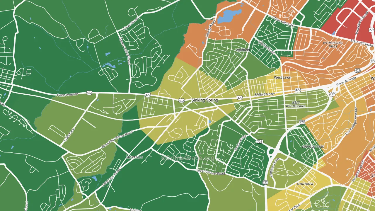 Sinking Spring, PA Map of Burglary Rates