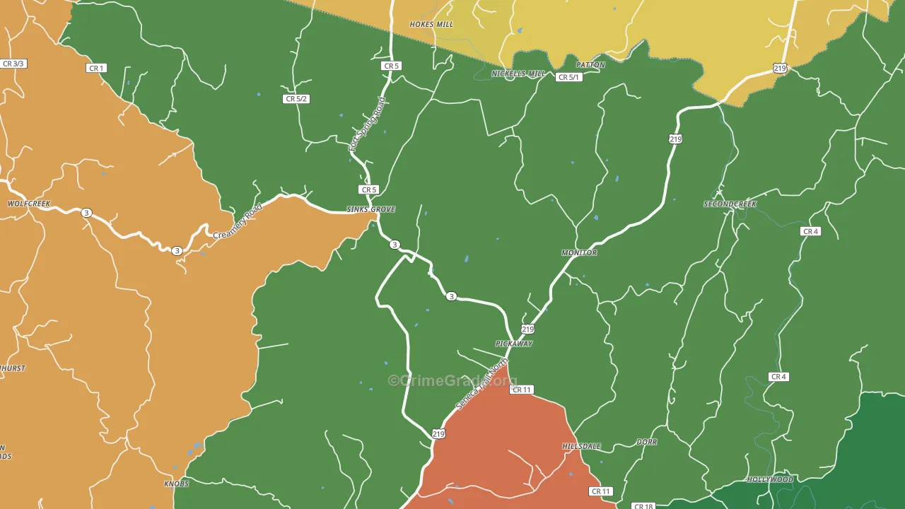 Sinks Grove, WV Map of Burglary Rates