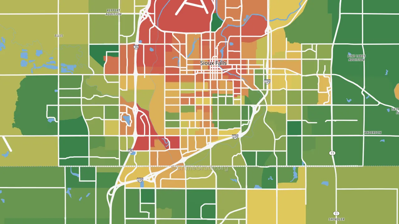 Sioux Falls, SD Map of Burglary Rates
