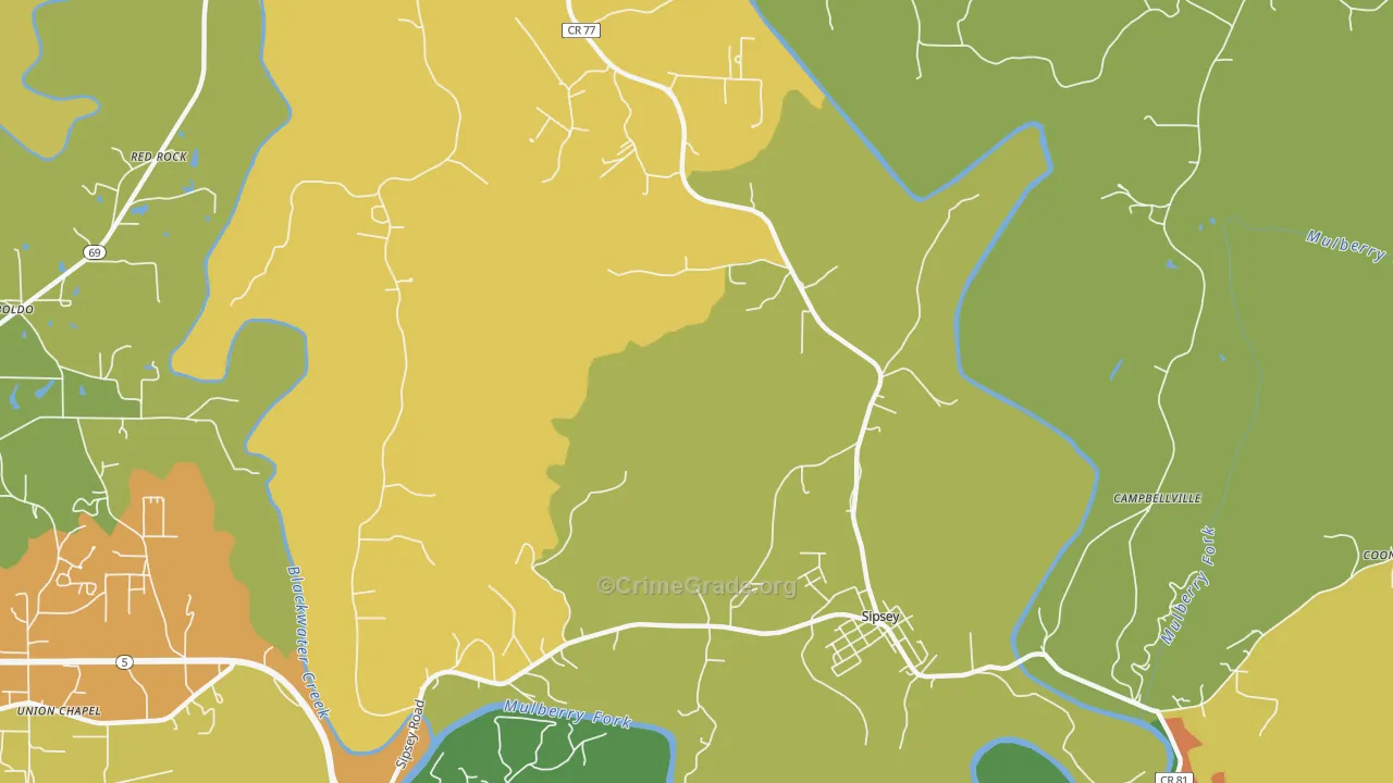 Sipsey, AL Map of Burglary Rates