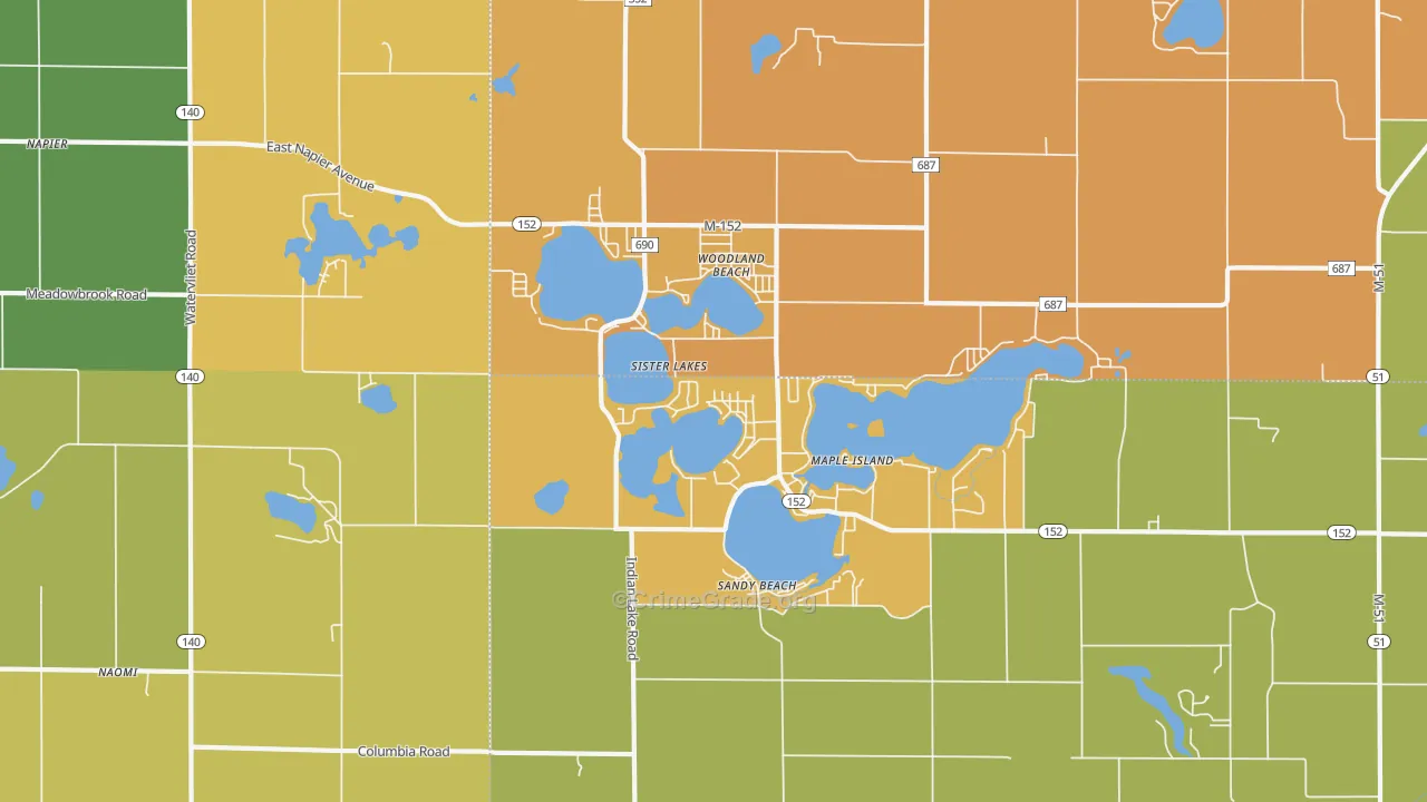Sister Lakes, MI Map of Burglary Rates