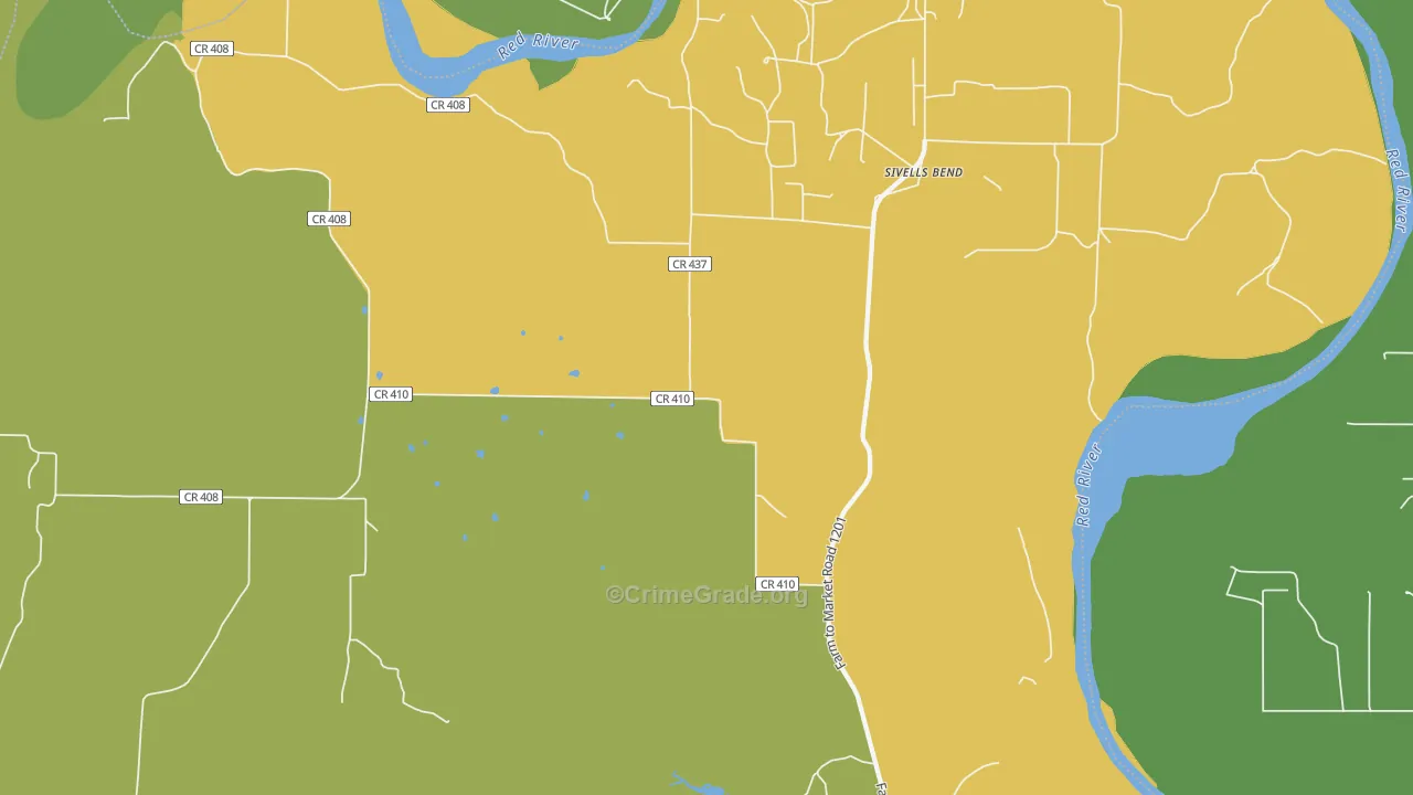Sivells Bend, TX Map of Burglary Rates