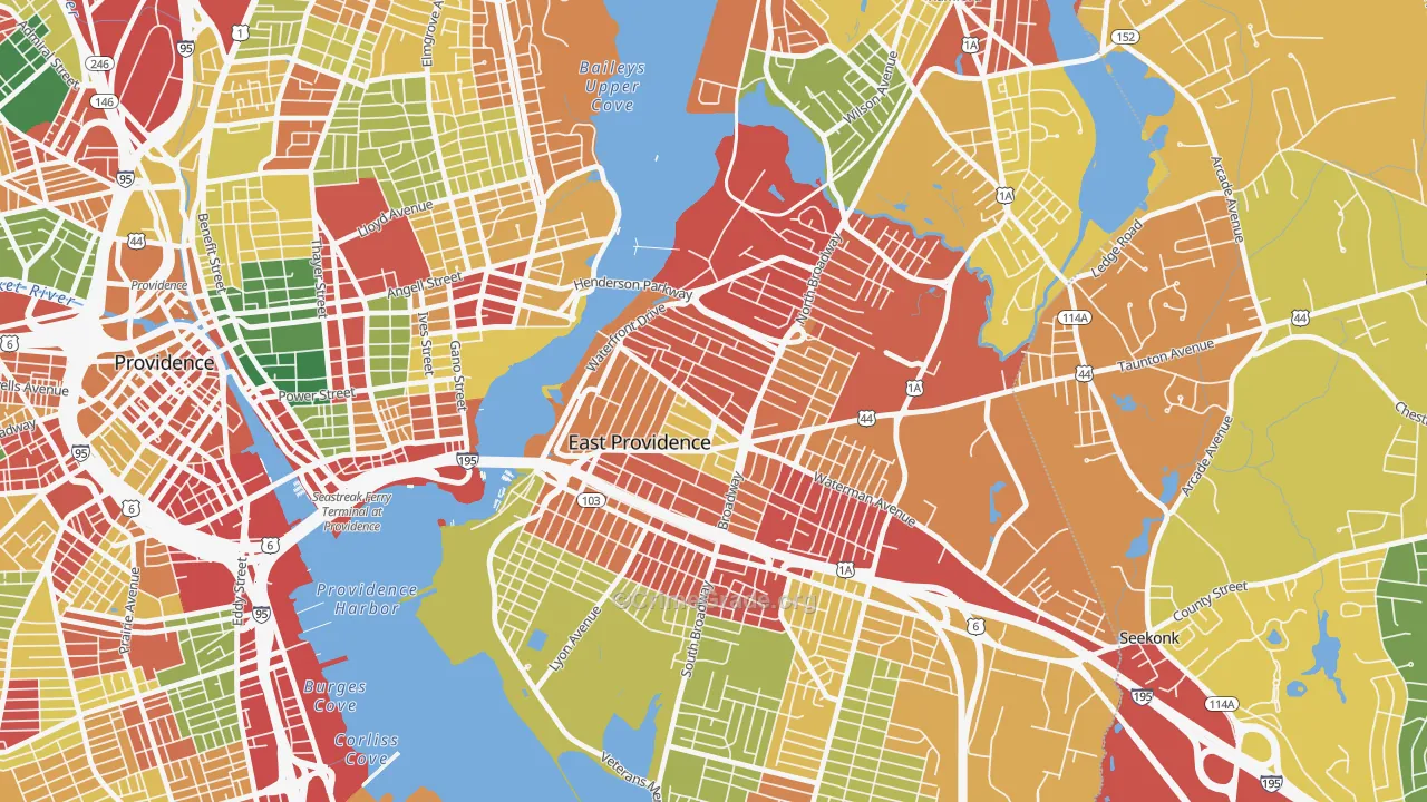 Six Corners, East Providence, RI Map of Burglary Rates