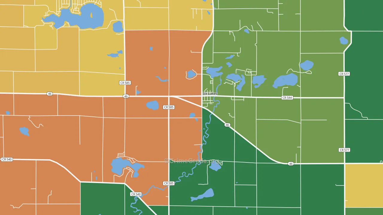 Six Lakes, MI Map of Burglary Rates