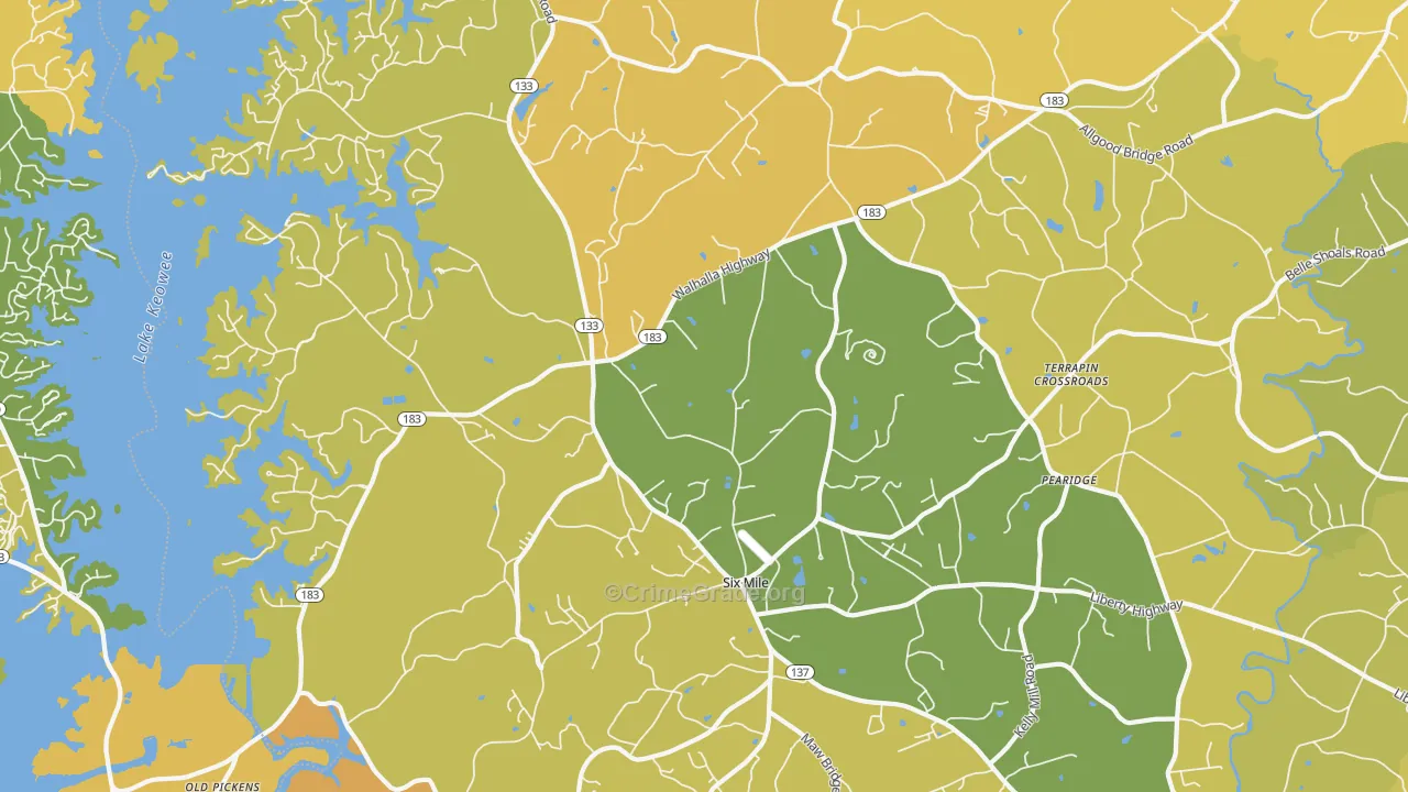 Six Mile, SC Map of Burglary Rates