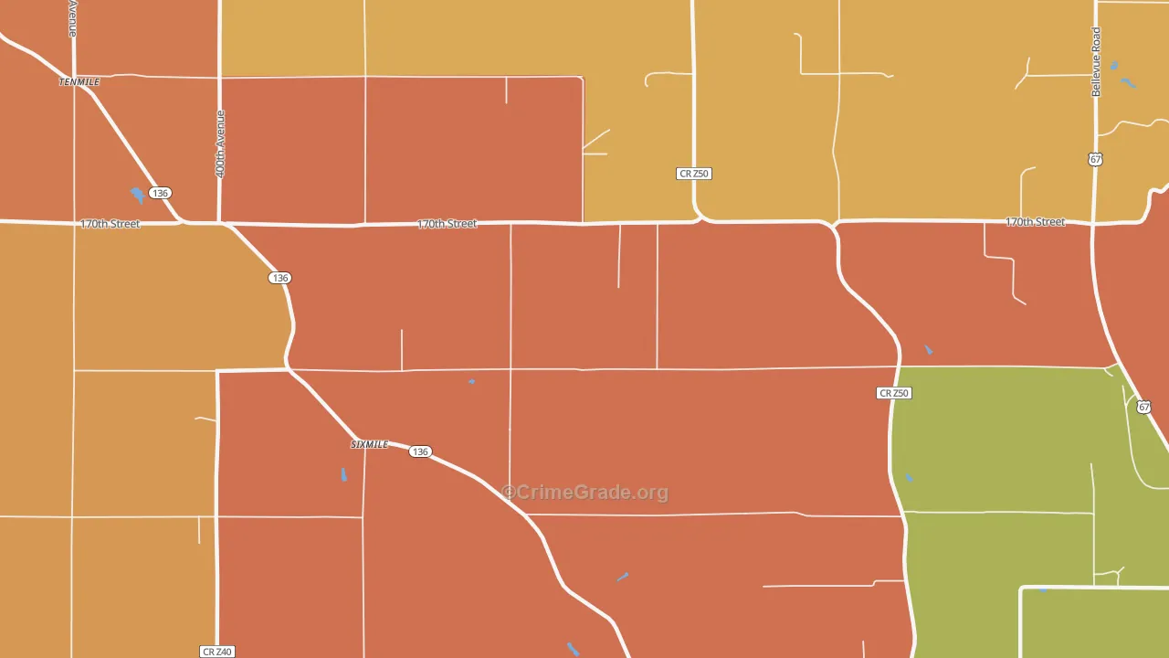Sixmile, IA Map of Burglary Rates