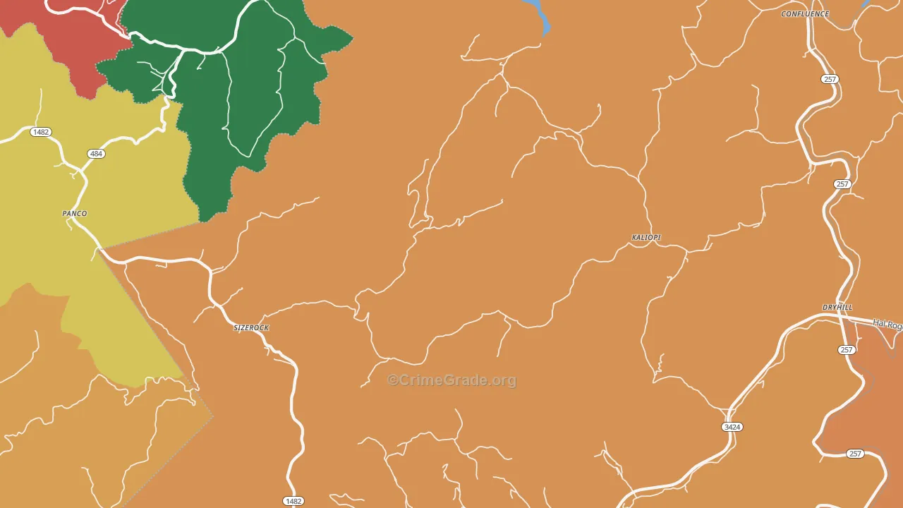 Sizerock, KY Map of Burglary Rates