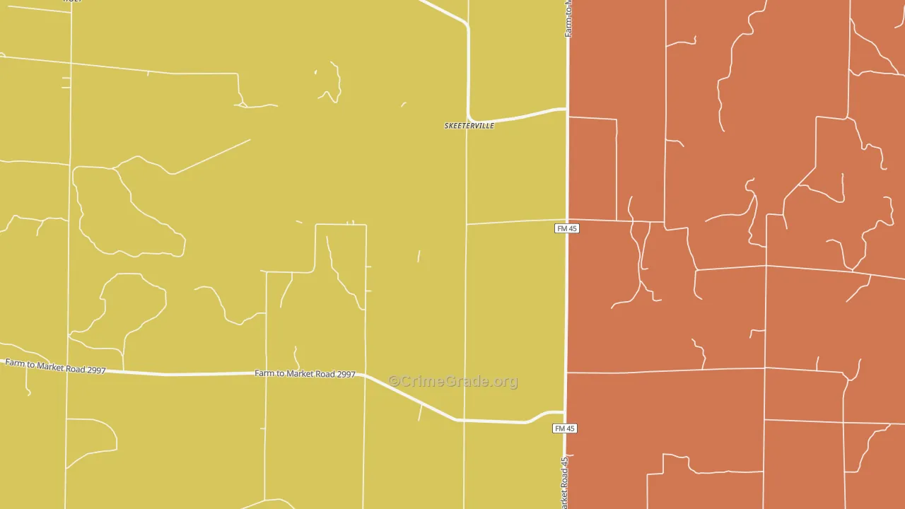 Skeeterville, TX Map of Burglary Rates