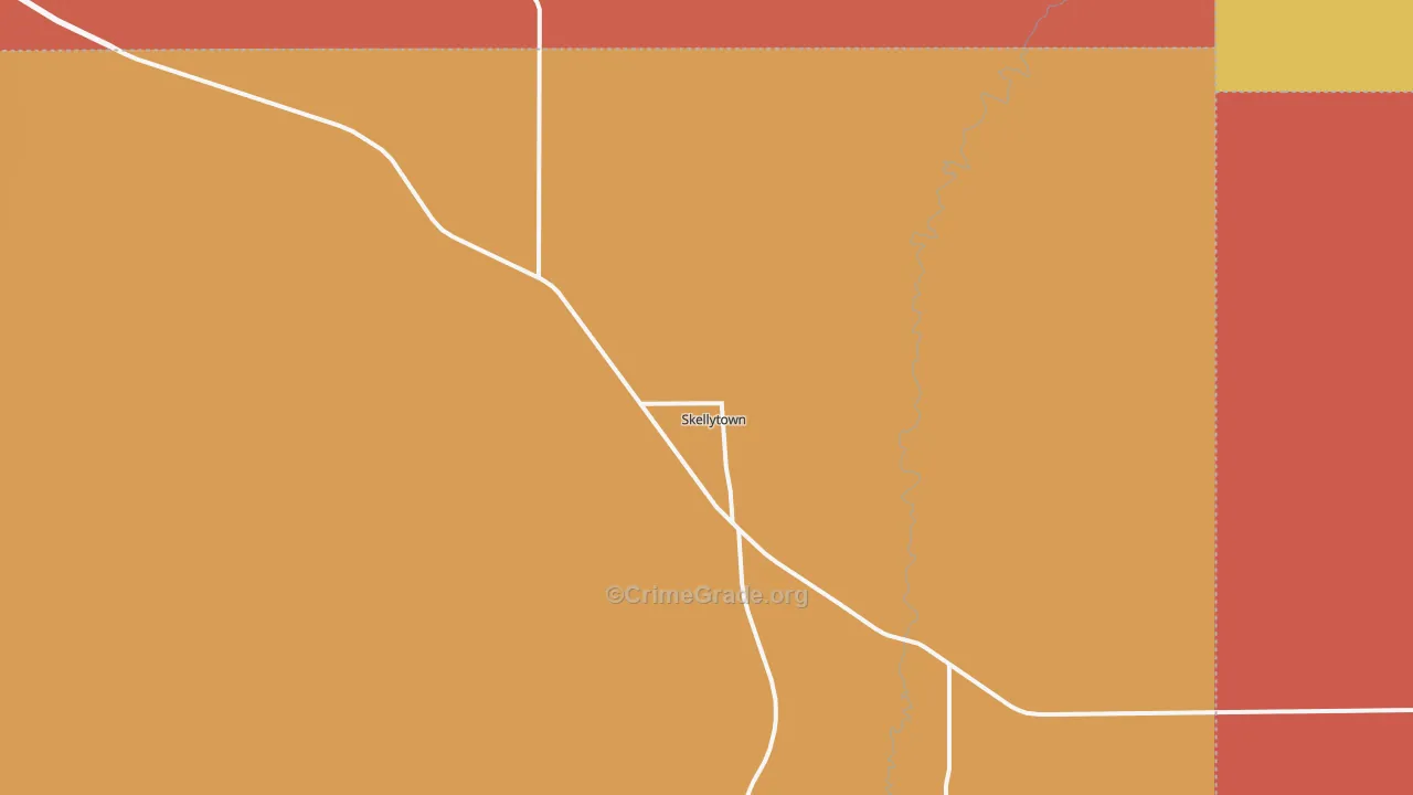 Skellytown, TX Map of Burglary Rates
