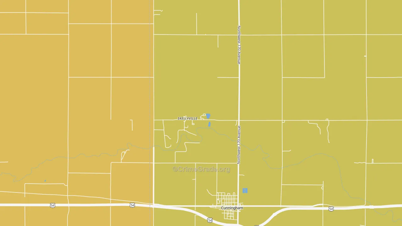 Skellyville, KS Map of Burglary Rates