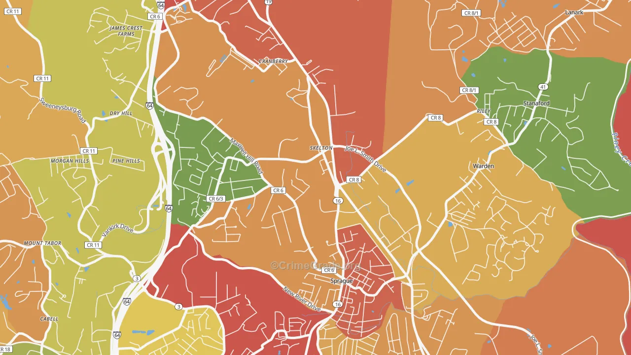 Skelton, WV Map of Burglary Rates