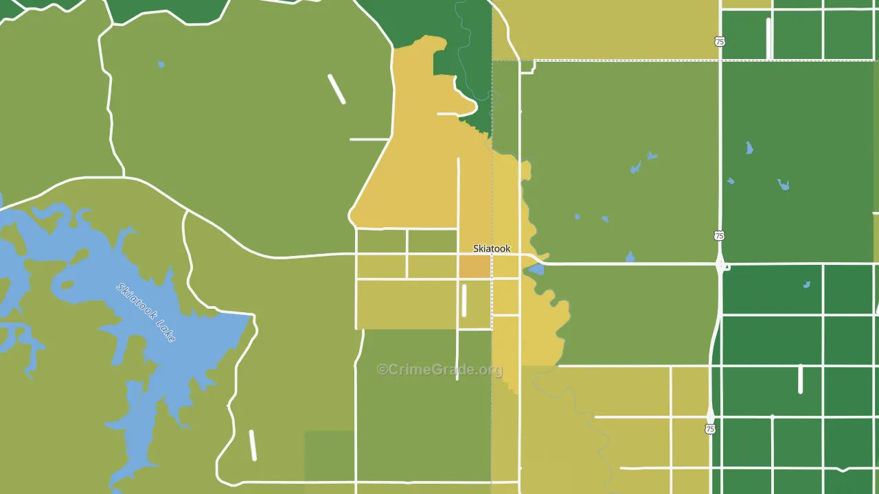 Skiatook, OK Map of Burglary Rates